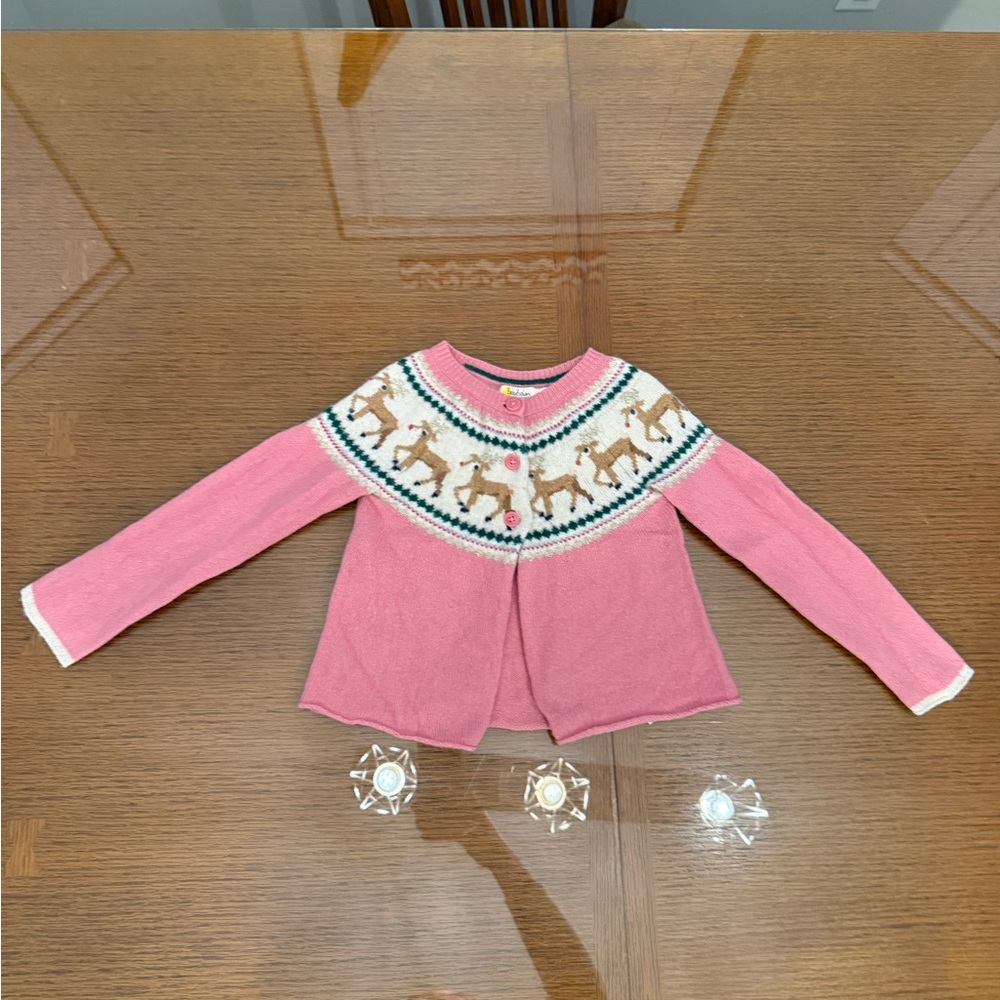 Baby Boden Pink Sweater with Reindeer Pattern